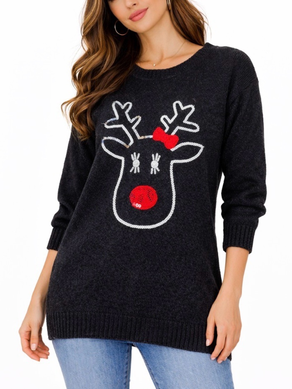 Xhilaration sweater black softSZ  XL Christmas Rudolph reindeer sequined top